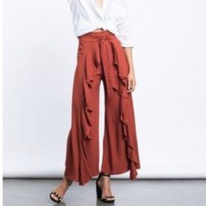 2020AVE rust orange ruffle tie front pants!